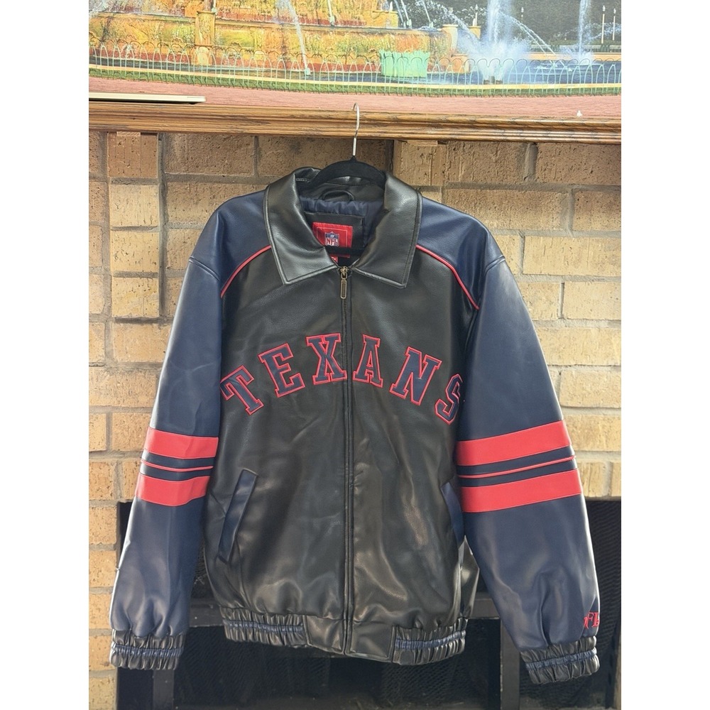 Houston Texans G-III Sports Full-Zip Leather Varsity Jacket Sz Medium NFL